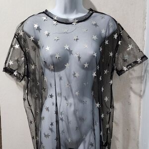 Sheer Black Star Mesh Cover-Up